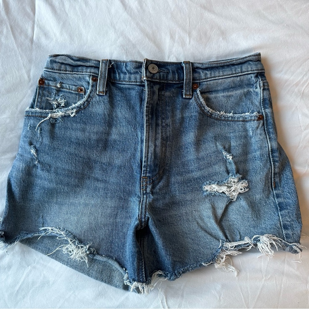 Abercrombie High Rise 4” Denim Shorts - Size 27/4 - Medium Destructed Wash
